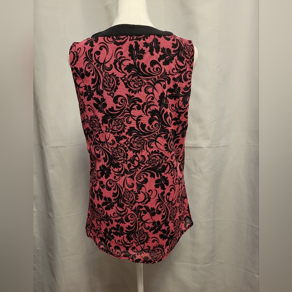 Rafaella Womens Medium Blouse Sleeveless Pink And Black Pintuck Baroque Print - Picture 3 of 8